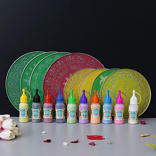 eCraftIndia Rangoli Colours With Stencils, pc