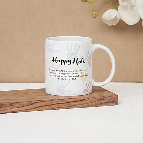 Clay Craft Happy Holi Printed Coffee Milk Mug For Gifting, 354 ml