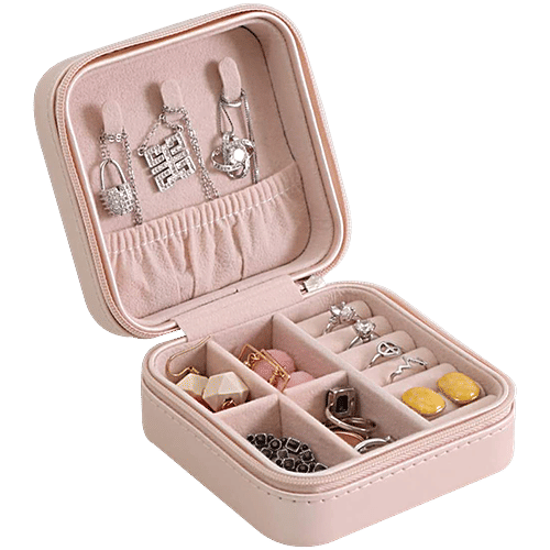 Pearlfiesta Mini Square Jewellery Organizer/Portable Storage Box With  Leather Zipper, pc