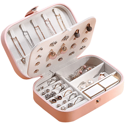 Pearlfiesta Jewellery Organizer PU Leather Zipper Portable Storage  Box/Case/Container With Dividers, For Rings, Earrings, Necklace, Small,  pc