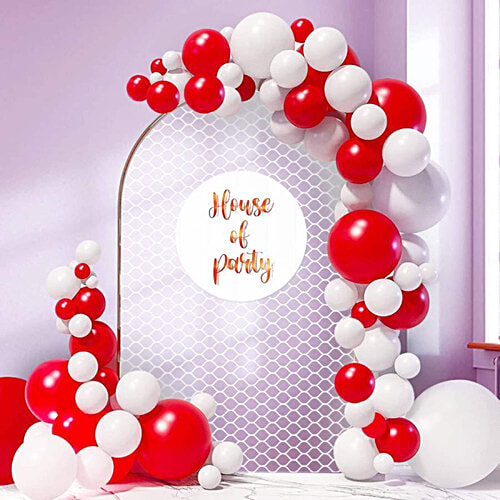 Creative Space Birthday Party Metallic Balloon Red White, 50 pcs