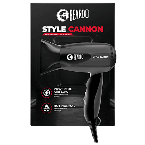 Beardo Style Cannon 1000W Hair Dryer With ThermoProtect, Temperature  Settings Concentrator Nozzle For Men, pc