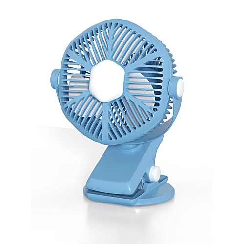 Lifelong Name: 125mm Rechargable USB Fan with Clip & LED Light Color: Blue Material: ABS Product Size:10.5D x 9W x 20H cm Input: DC, USB charging