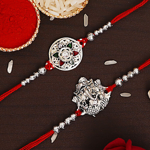 Rakhi Design Ganesha Con Roli Chawal E Sagoma Legno - ECraftIndia - 2