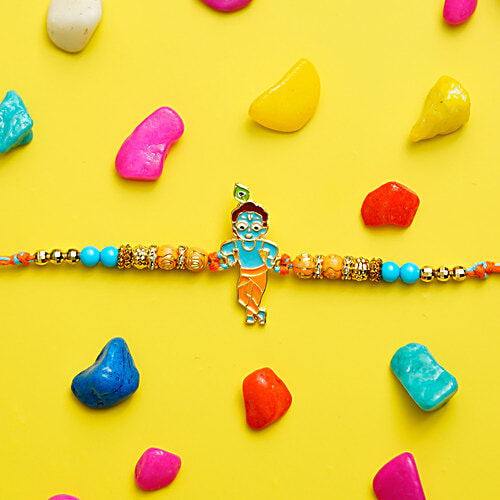 Lord Krishna & Ganeshji Rakhi Set For Kids & Family - 2 Rakhis With Roli Chawal (Set Of 2)