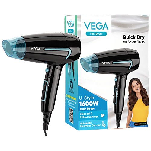 Vega Hair Dryer For Women Men With Cool Shot Button, U-Style Dryer 1600  Watts, VHDH-24, pc