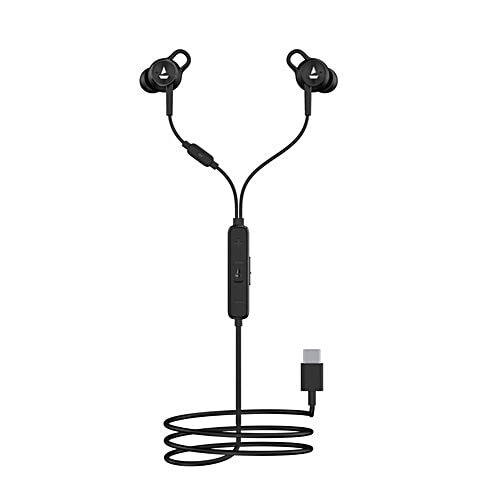 boAt Bassheads 122 Wired Earphones ANC 25dB Active Noise Cancellation, 13  mm Drivers, Ambient Mode Black, pc