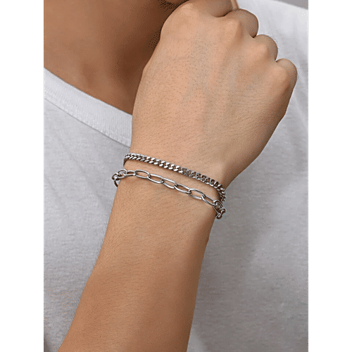 Pearlfiesta Stylish Chain Style Stainless Steel Bracelet For Men Boys  Unisex, pc
