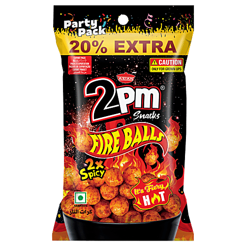 2PM Snacks Fire Balls Namkeen 2X Spicy Party Pack, 120 g