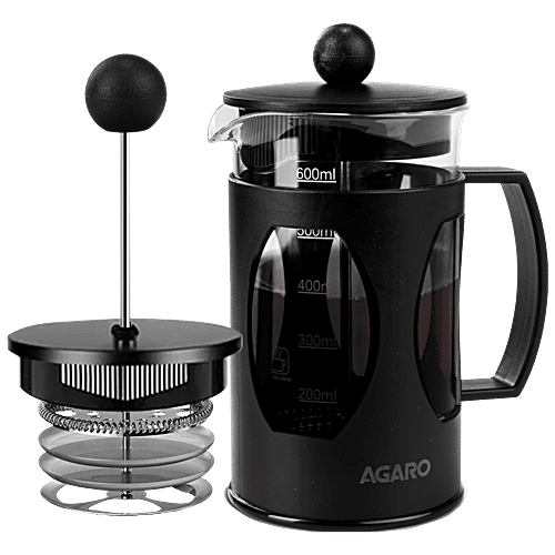 Agaro Elite French Press Coffee Tea Maker Borosilicate Glass Body With  Sleeves, Glass Carafe, BPA Free Plastic Lid Strainer, 600 ml