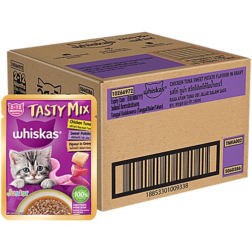 Whiskas Tasty Mix Junior Kitten Wet Food Chicken Tuna, Sweet Potato to  12 Months, kg