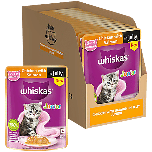Whiskas Junior Kitten Wet Food Chicken With Salmon In Jelly to 12  Months, kg