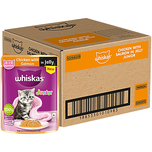 Whiskas Junior Kitten Wet Food Chicken With Salmon In Jelly to 12  Months, kg