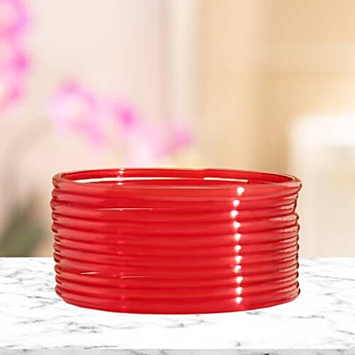 Pearlfiesta Glass Bangles Red, Size cm, 24 pcs