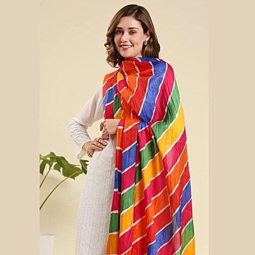 Pearlfiesta Women's Silk Jaipuri Bandhani Bandhej Dupatta Multicolour,  m, pc