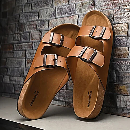 Buy Hoversole Men's Tan Cork Casual Sandals Online at Best Price
