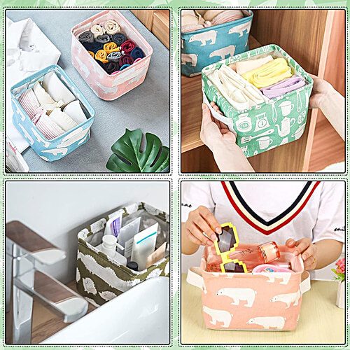 Pearlfiesta Foldable Multipurpose Storage Box Small Canvas Fabric Organizer  Baskets Multi Design Polyethylene, Rectangular, pcs
