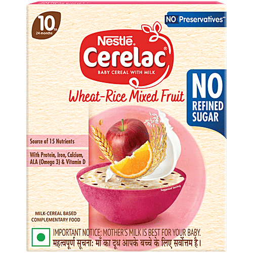 Nestle Cerelac Wheat-Rice Mixed Fruit Baby Cereal With Milk For 10 To 24  Months, 300 g
