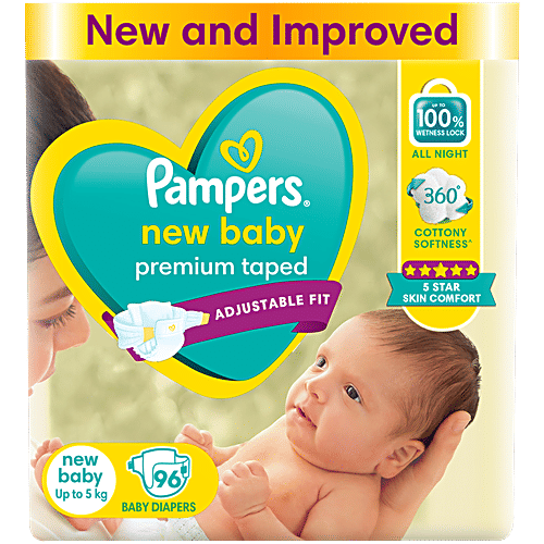 Pampers Premium Taped New Baby Diapers Up To kg, 96 pcs