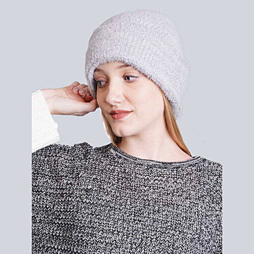 Buy Bharatasya Rabbit Fur Grey Beanie Cap - For Women Online at