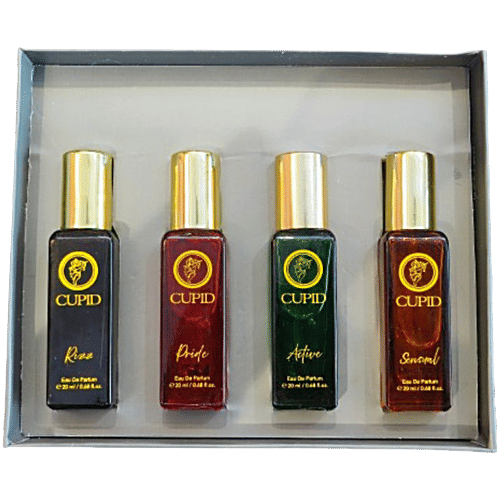 Cupid Eau De Perfume Gift Pack For Men Rizz, Sensual, Pride, Active, 80 ml
