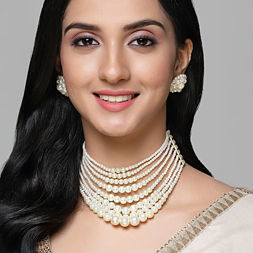 Buy Karatcart Pearl Multilayer Beaded Choker Necklace With