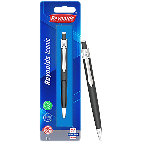 Reynolds Iconic Metal Onyx Colour mm Ball Pen Blue Ink, pc