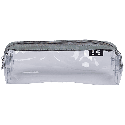 QIPS Rectangle Shaped Zip Closure Transparent Pencil Bag Dark Grey, pc