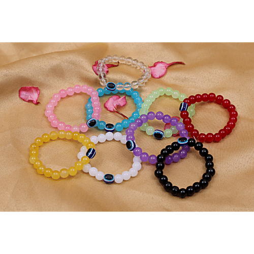 Pearlfiesta Evil Eye Beaded Stretch Bracelet Combo Perfect For Girls,  Multicolour, pcs