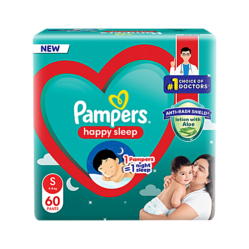 Pampers Happy Sleep Pant Style Baby Diapers - Small, 4-8 Kg, 60 pcs