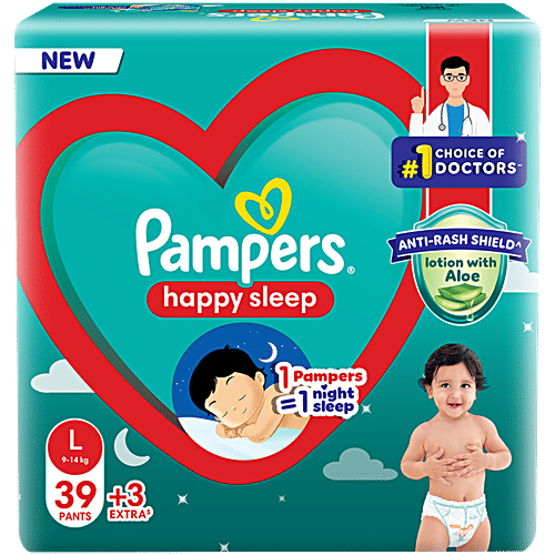 Pampers Happy Sleep Pant Style Baby Diapers - Large, 9-14 Kg, 39 pcs