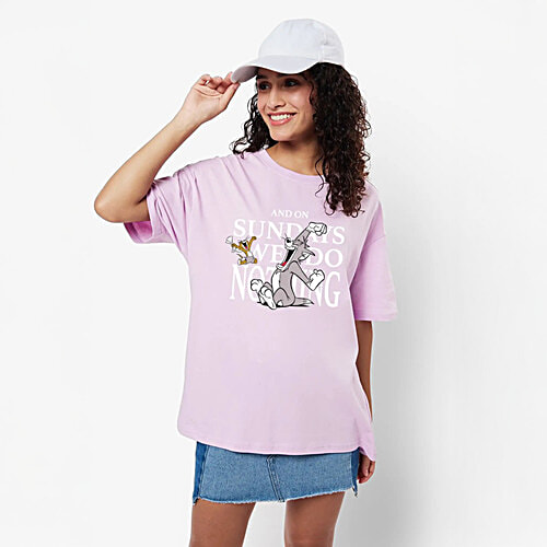 Buy Bewakoof Lilac Printed Crew T-Shirt Online at Best Price of Rs