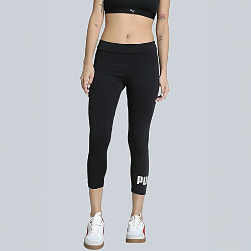 Puma Black Cotton Skinny Logo Printed Sports Leggings, pc