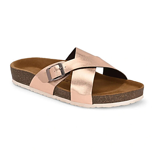 Hoversole Women's Xena Rose Gold Cork Cross Strap Sandals, Pair