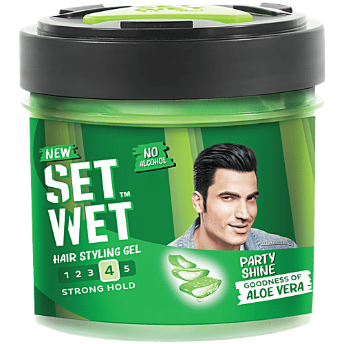 Set Wet Hair Styling Gel For Men - Party Shine, 4 Strong Hold, With Aloe  Vera, 250 g