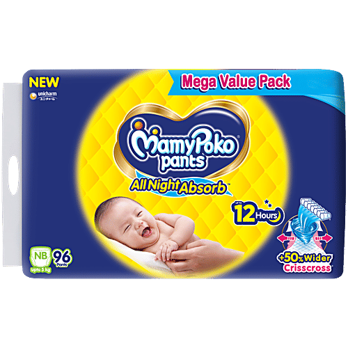 Mamypoko Pants All Night Absorb Diapers NB, Upto kg, 96 pcs