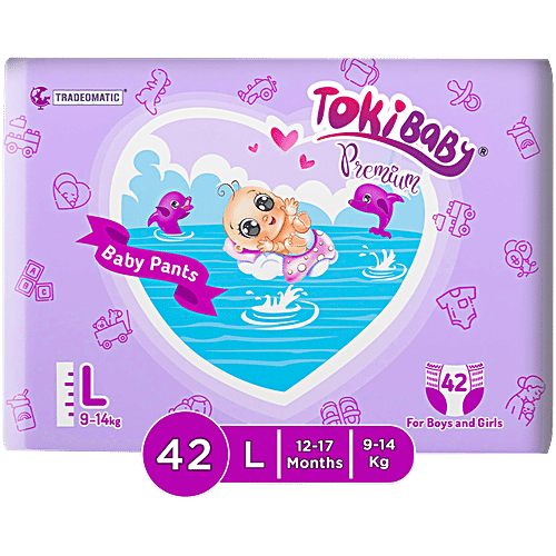 Tokibaby Premium Ultra-Thin Pull Up Baby Diaper Pants L, 12 To 17 Months,  To 14 Kg, 42 pcs