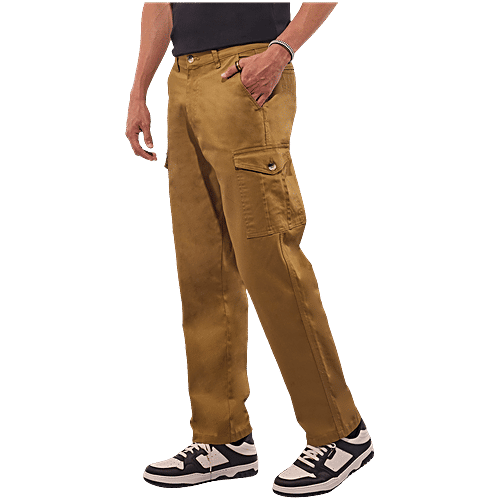 Hoversoul Men's Cotton Lycra Structure Cargo Pants Khaki, pc