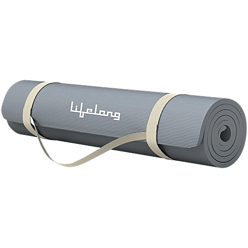Lifelong 4mm Anti Skid Yoga Mat with Belt, Grey