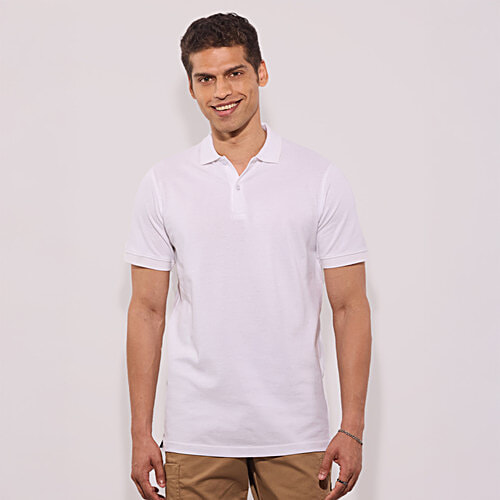 Buy Hoversoul Men's White Cotton Lycra Pique Polo T-Shirt Online