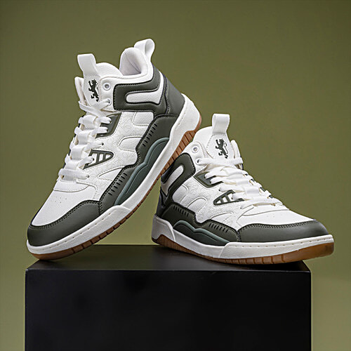 Redtape Men's Lifestyle Sneakers With Supportive High-Top Fit White  Olive Green, Pair