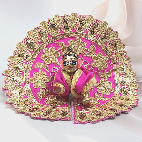 Melukhha Laddu Gopal Poshak With Gold Embroidery Pink, Size 2, pc - Main Image