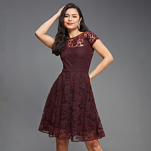 Buy Miss Chase Wine Lace Skater Dress Online at Best Price of Rs 1999 - bigbasket Buy Miss Chase Wine Lace Skater Dress Online at Best Price of Rs 1999 - bigbasket