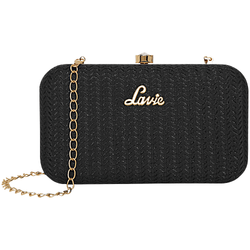 Buy Lavie Sparkle Frame Synthetic Clutch - Black Online at Best