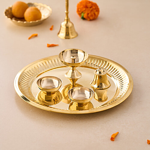 Buy Daivya Sparsh by bigbasket Brass Pooja Aarti Thali 22 cm With