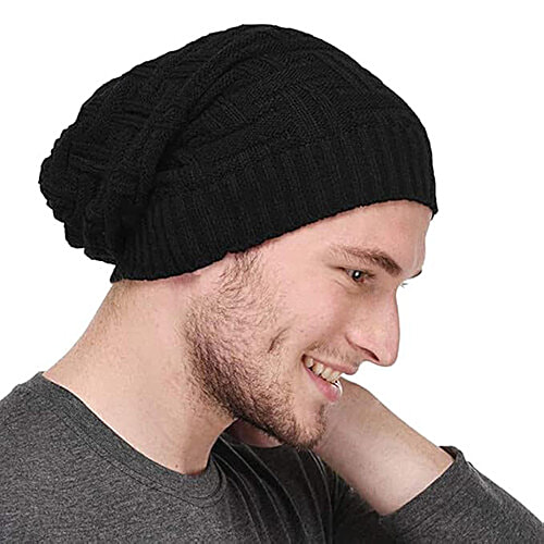Buy Pearlfiesta Long Beanie Cap - One Size, Black Online at Best