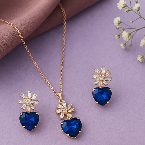 Buy Jewelz Midnight Bloom Blue Stone Necklace & Earring Online at