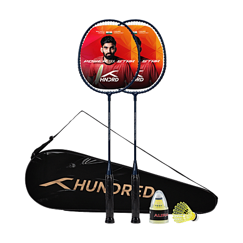 Buy Hundred Powertek Star Badminton Kit - 2 Navy Strung Racket, Full ...