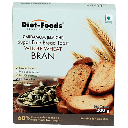 DIET FOODS Cardamom/Elaichi) Sugar Free Bread Toast Whole Wheat Bran,  High Fibre, Sugar Free, 200 g