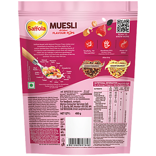 Saffola Berry Crunch Muesli With Flavour Pops 450 Gm